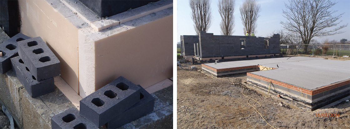 The ground floor consists of beam and block construction with 250mm Kingspan Kooltherm K3 insulation, and a concrete slab over