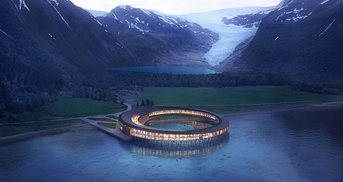 A rendering of the spectacular Powerhouse Svart, a hotel currently under construction in the north of Norway