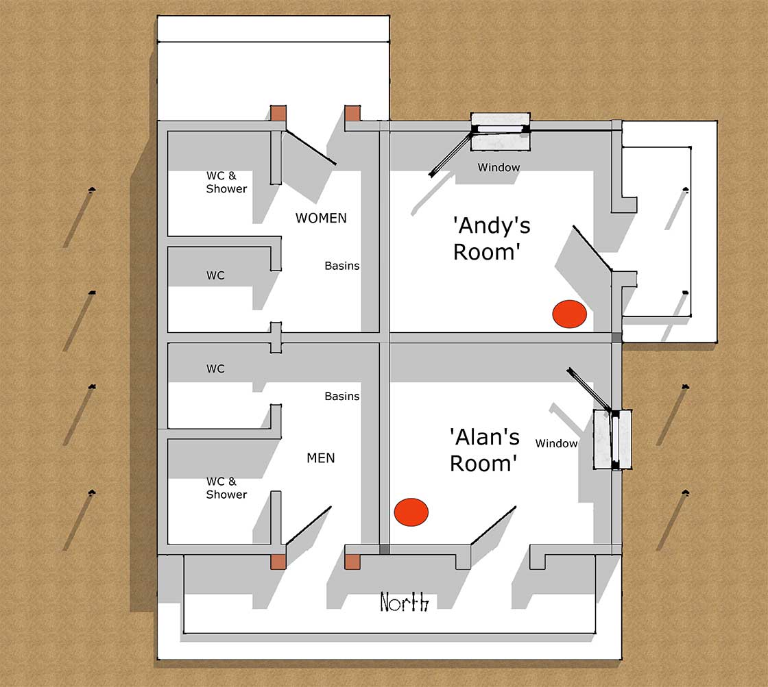 Floor plan of the test unit, showing the bedrooms Alan and Andy stayed in during their 2018 visit