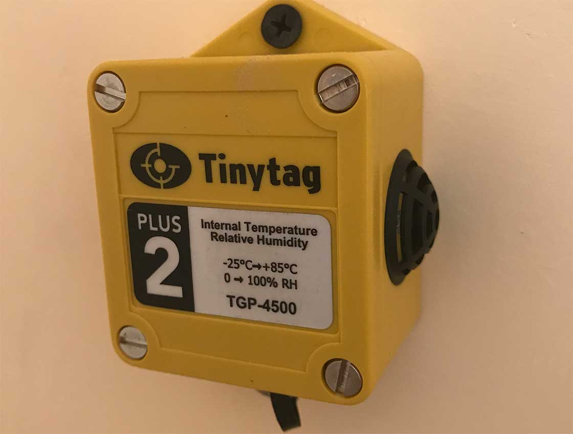 One of the Tinytag sensors that the team used to monitor temperature and humidity in various parts of the buildings.