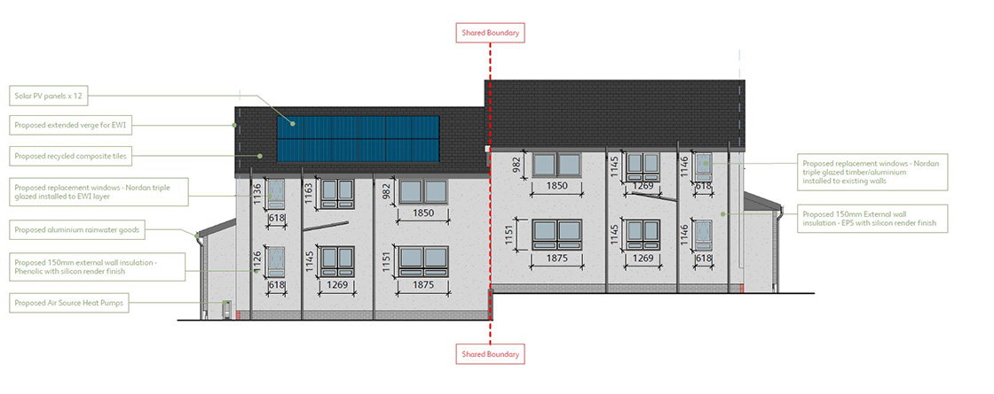 An elevation of Huntley Drive, an RCH deep retrofit project.