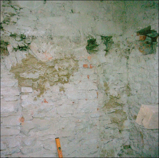 Figure 4: Mould and dampness revealed behind a dry-lined wall in a cellar
