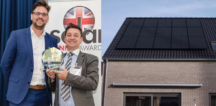Pictured with the Solar UK innovation award are Autarco CEO Roel van den Berg and sales director Lloyd Lawson; a carefully designed Autarco PV array