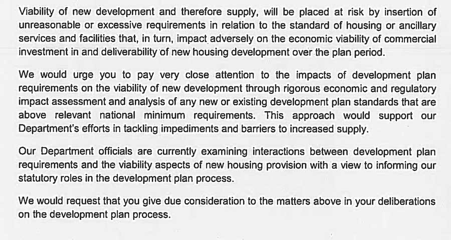 Department of the Environment objects to higher housing standards